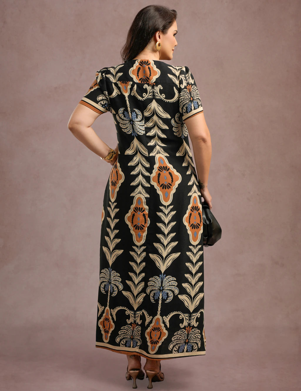 Vestido Longo Estampado Preto