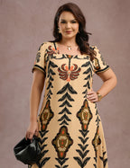 Vestido Longo Estampado Bege