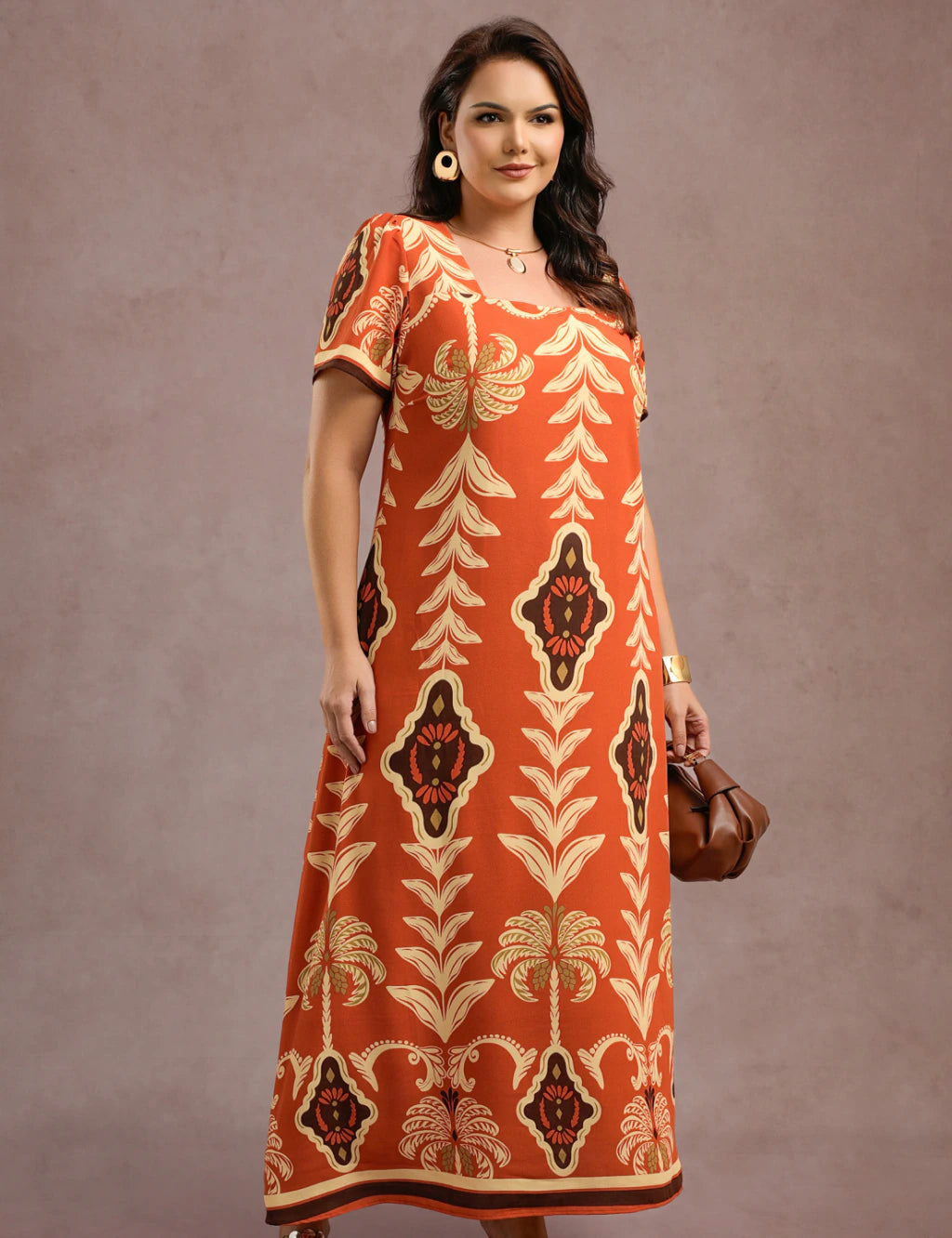 Vestido Longo Estampado Terra