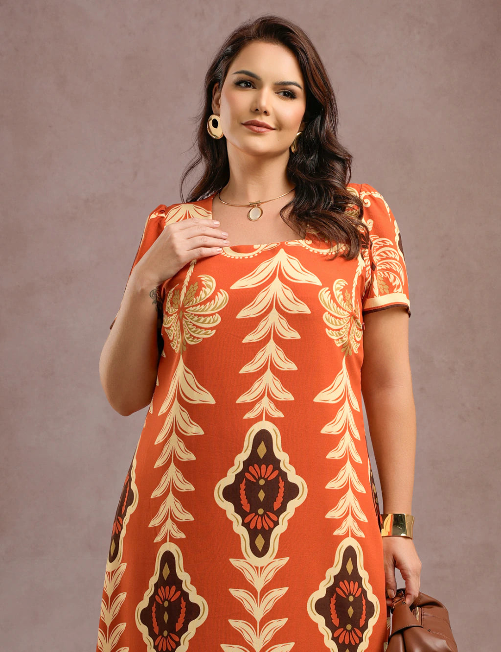 Vestido Longo Estampado Terra
