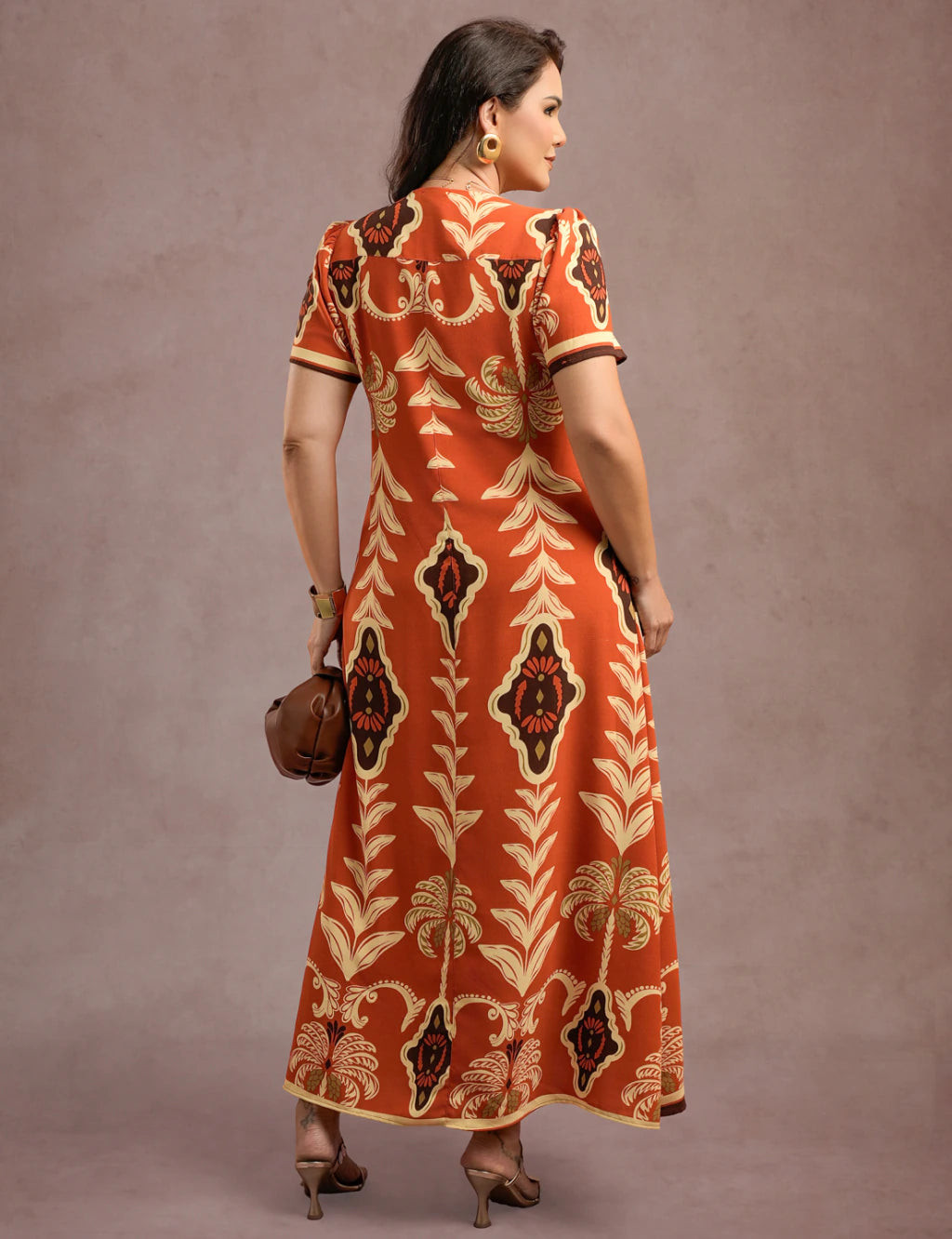 Vestido Longo Estampado Terra