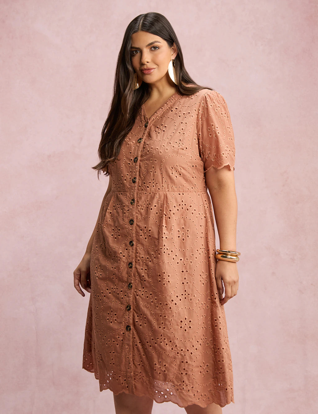 Vestido Lasie Com Botões Marrom