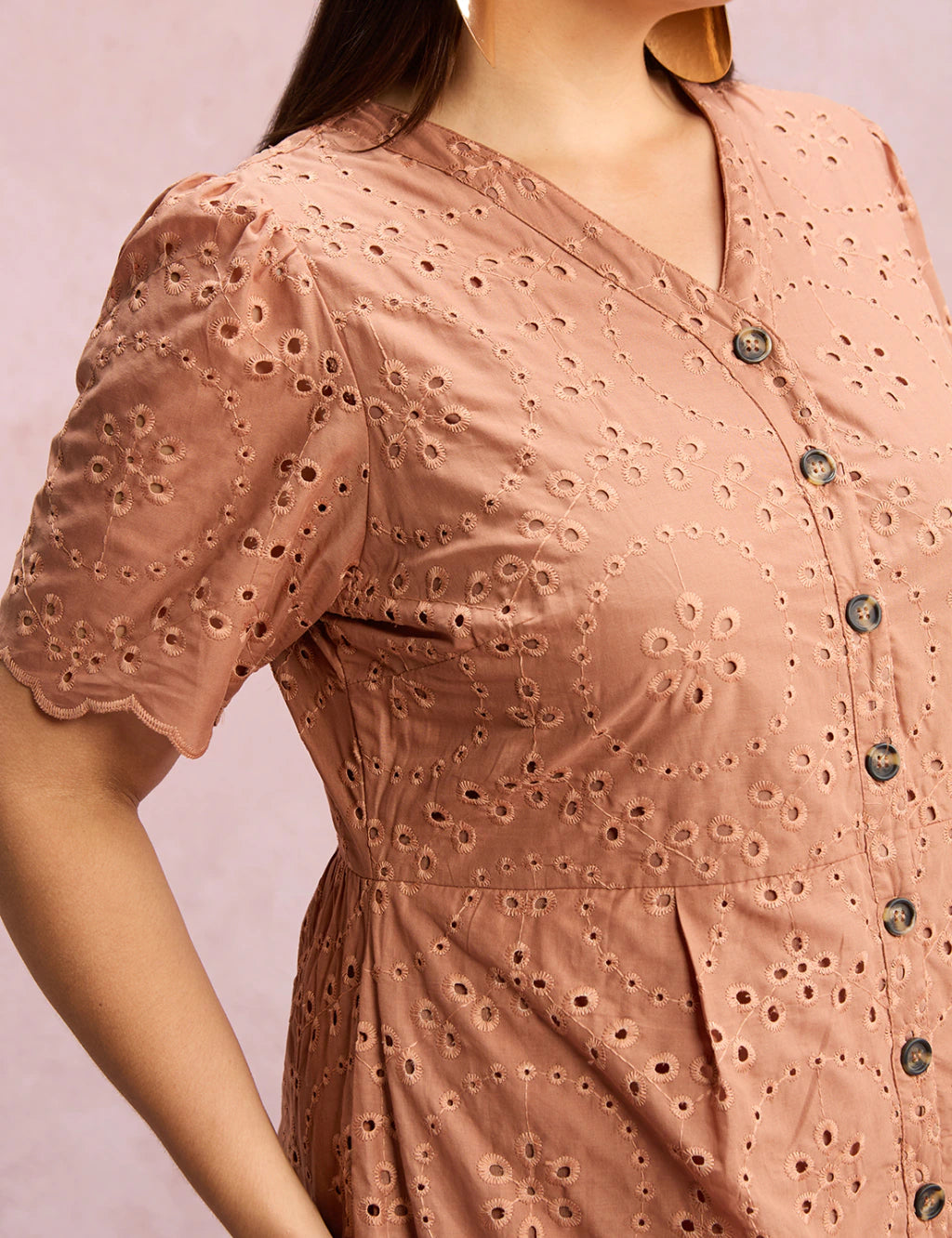 Vestido Lasie Com Botões Marrom