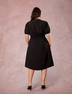 Vestido Midi Com Pesponto Preto