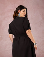 Vestido Midi Com Pesponto Preto