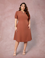 Vestido Midi Com Pesponto Marrom