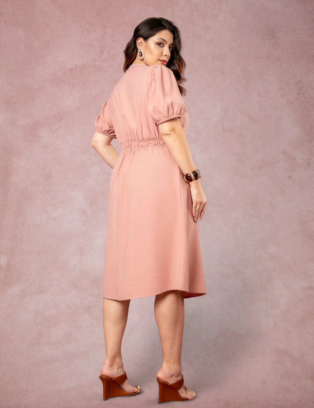 Vestido Midi Com Pesponto Rosé