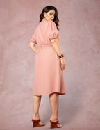 Vestido Midi Com Pesponto Rosé