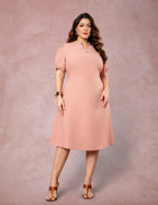 Vestido Midi Com Pesponto Rosé