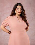Vestido Midi Com Pesponto Rosé