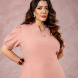 Vestido Midi Com Pesponto Rosé