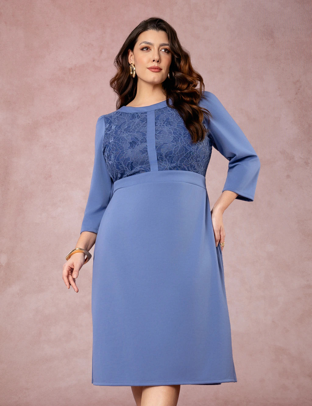 Vestido Midi Pontoroma Com Renda Azul
