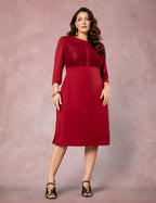 Vestido Midi Pontoroma Com Renda Vinho