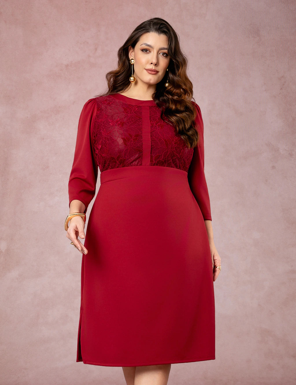 Vestido Midi Pontoroma Com Renda Vinho