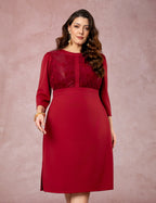 Vestido Midi Pontoroma Com Renda Vinho