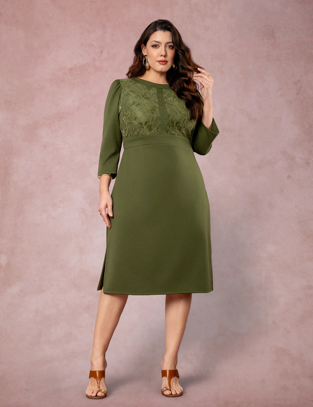 Vestido Midi Pontoroma Com Renda Musgo