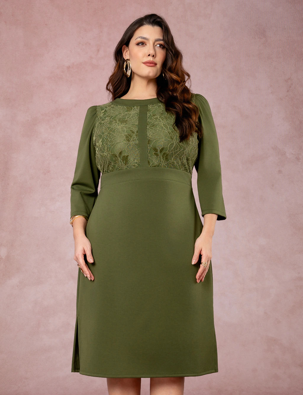 Vestido Midi Pontoroma Com Renda Musgo