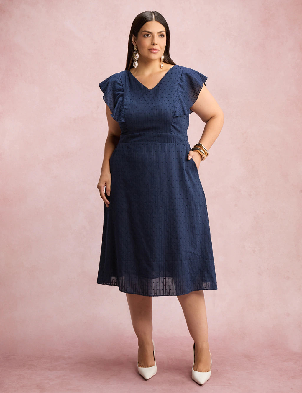 Vestido Mid Com Textura Pipoquinha Marinho