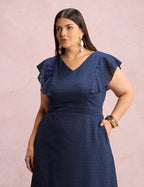 Vestido Mid Com Textura Pipoquinha Marinho