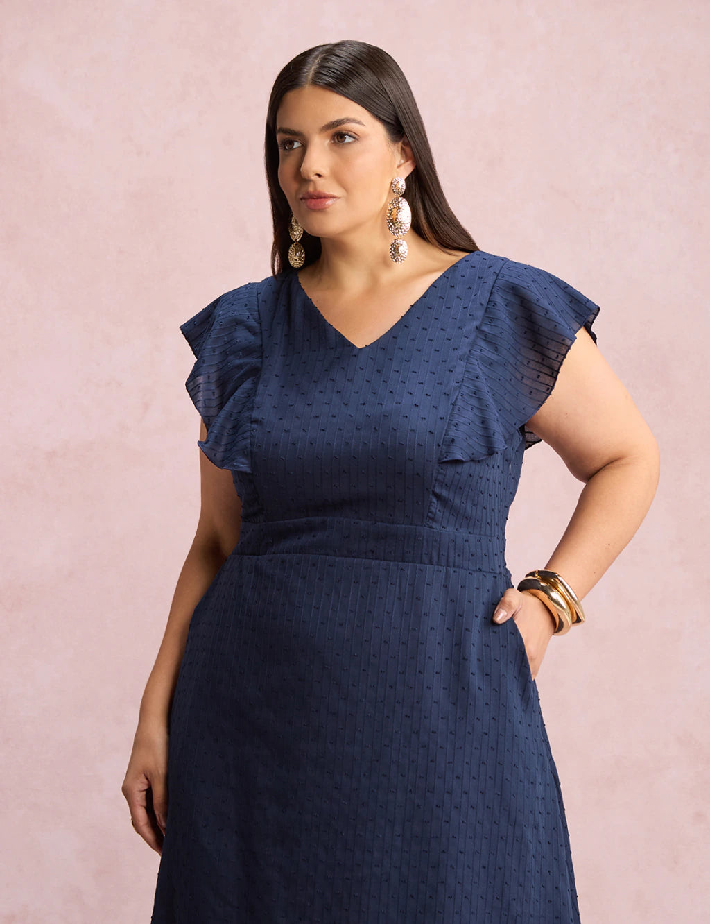 Vestido Mid Com Textura Pipoquinha Marinho