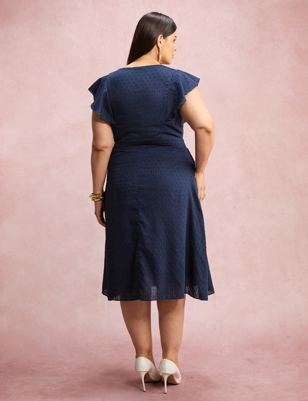 Vestido Mid Com Textura Pipoquinha Marinho