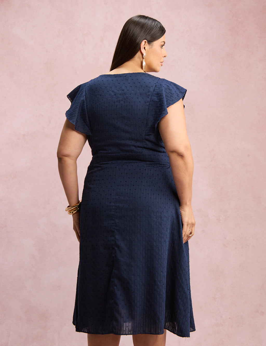 Vestido Mid Com Textura Pipoquinha Marinho