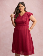 Vestido Mid Com Textura Pipoquinha Vinho