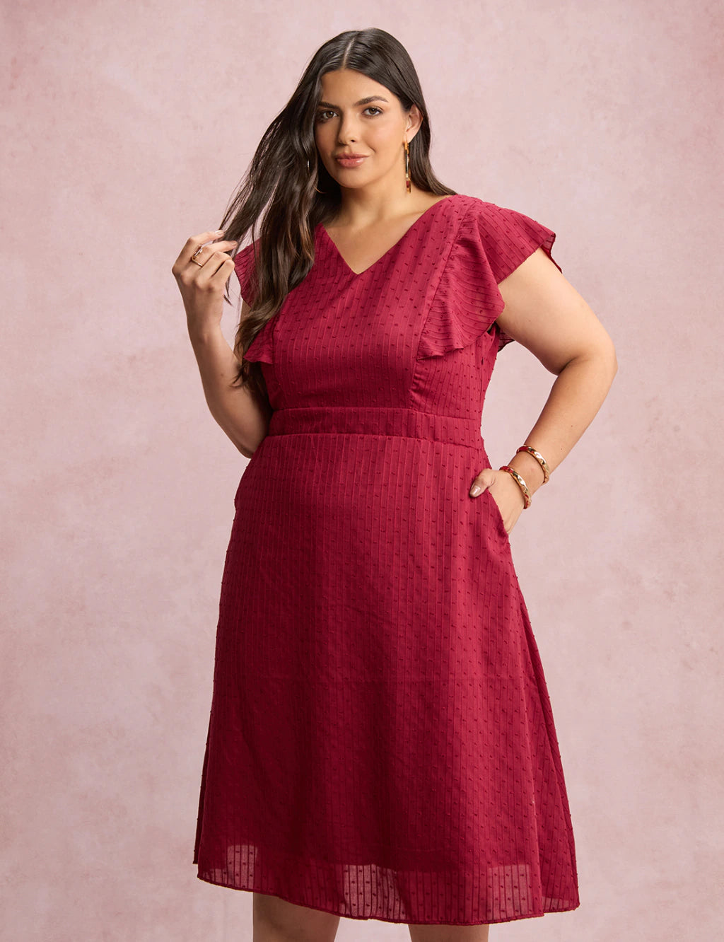 Vestido Mid Com Textura Pipoquinha Vinho