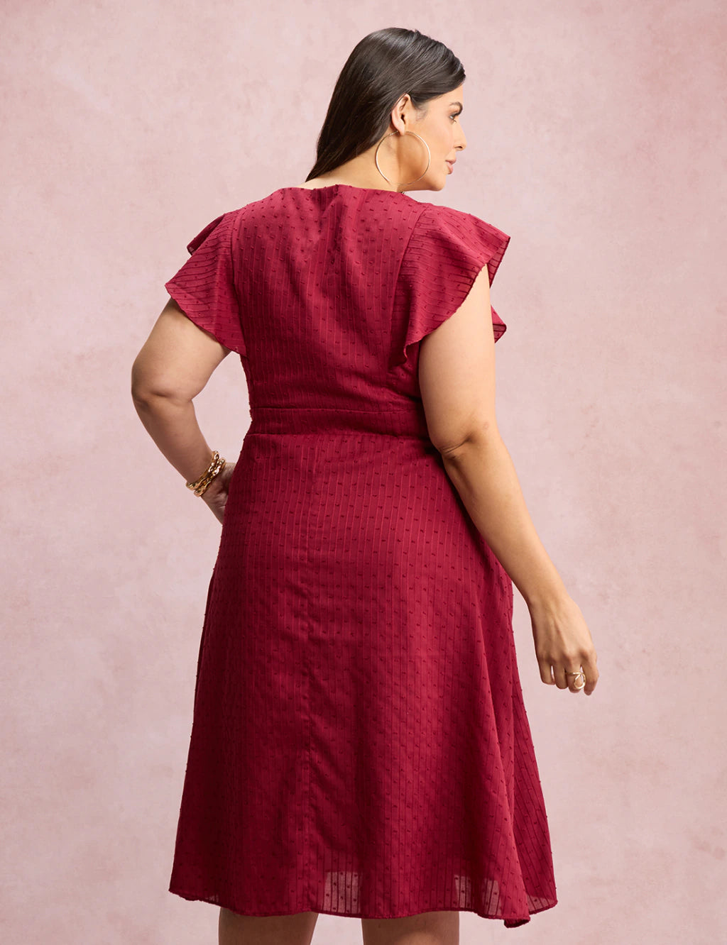 Vestido Mid Com Textura Pipoquinha Vinho