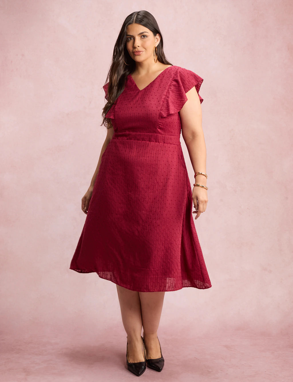 Vestido Mid Com Textura Pipoquinha Vinho