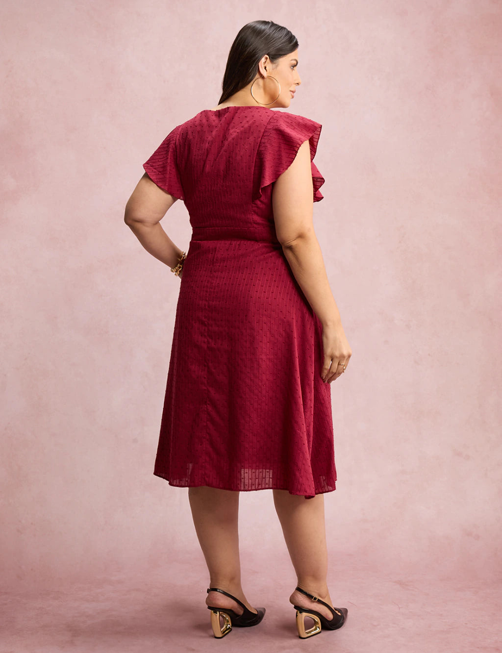 Vestido Mid Com Textura Pipoquinha Vinho