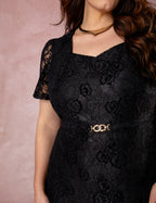 Vestido Midi Decote Princesa Preto