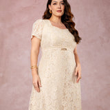 Vestido Midi Decote Princesa Bege