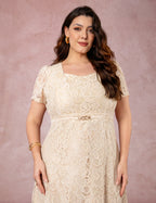 Vestido Midi Decote Princesa Bege