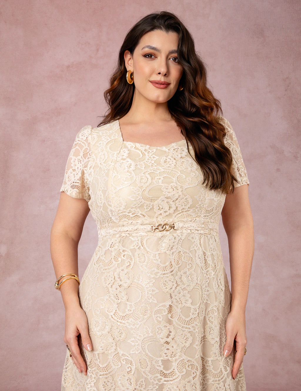 Vestido Midi Decote Princesa Bege