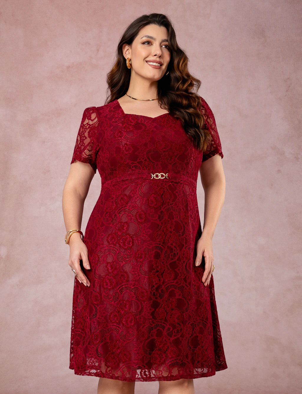 Vestido Midi Decote Princesa Vinho