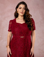 Vestido Midi Decote Princesa Vinho