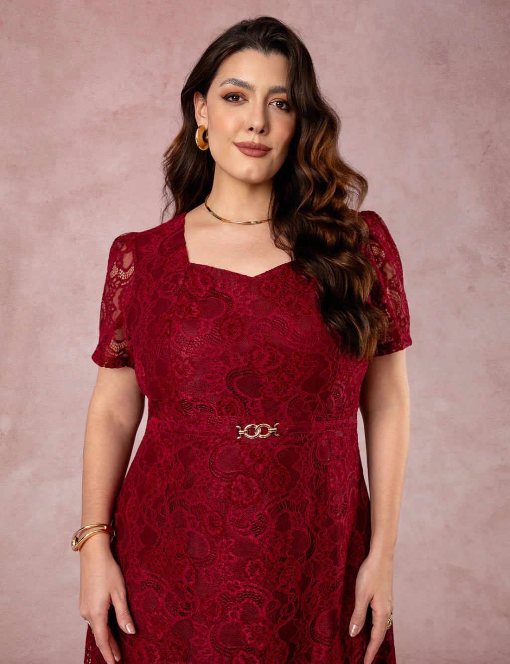 Vestido Midi Decote Princesa Vinho