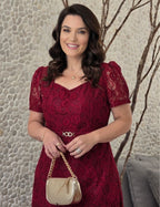 Vestido Midi Decote Princesa Vinho