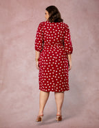 Vestido Midi Decote Princesa Poá Vinho