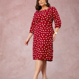 Vestido Midi Decote Princesa Poá Vinho