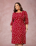 Vestido Midi Decote Princesa Poá Vinho