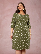 Vestido Midi Decote Princesa Poá Musgo