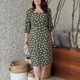 Vestido Midi Decote Princesa Poá Musgo