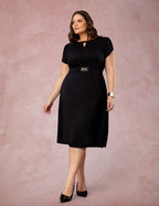 Vestido Midi Encorpado Com Fivela Preto