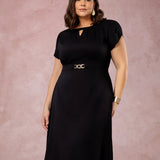 Vestido Midi Encorpado Com Fivela Preto