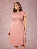 Vestido Midi Encorpado Com Fivela Rosé