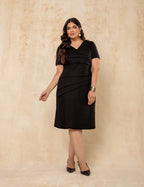 Vestido Midi Com Pregas Preto