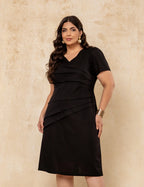 Vestido Midi Com Pregas Preto