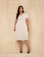 Vestido Midi Com Pregas Bege